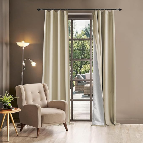 100% Blackout Thermal Insulated Curtains, 3 Layers Noise Absorbing, Soundproof Back Tab Drapes for Sliding Glass Door Baby Nursery Bedroom with Hooks, Beige 50x84 Inch Set of 1