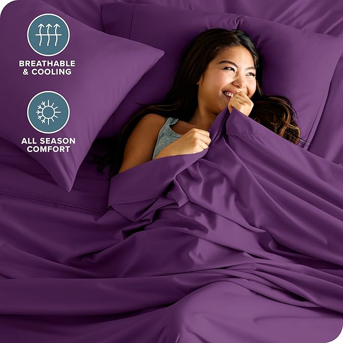Bare Home Hotel Luxury Queen Sheet Set, Extra Soft - 6 Piece Set - Deep Pockets - Easy Fit - Cooling & Breathable - Wrinkle, Fade, Stain Resistant - Includes 4 Pillowcases (Queen, Plum)