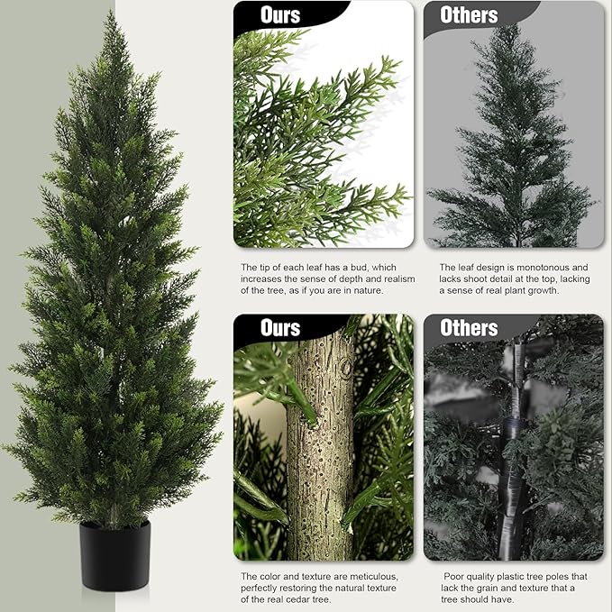 Outdoor Artificial Cedar Topiary Tree, Faux Evergreen Shrubs for Front Porch Decor, Lifelike Fake Bushes Plants for Home Living Room Front Door Decor (2, 4ft)