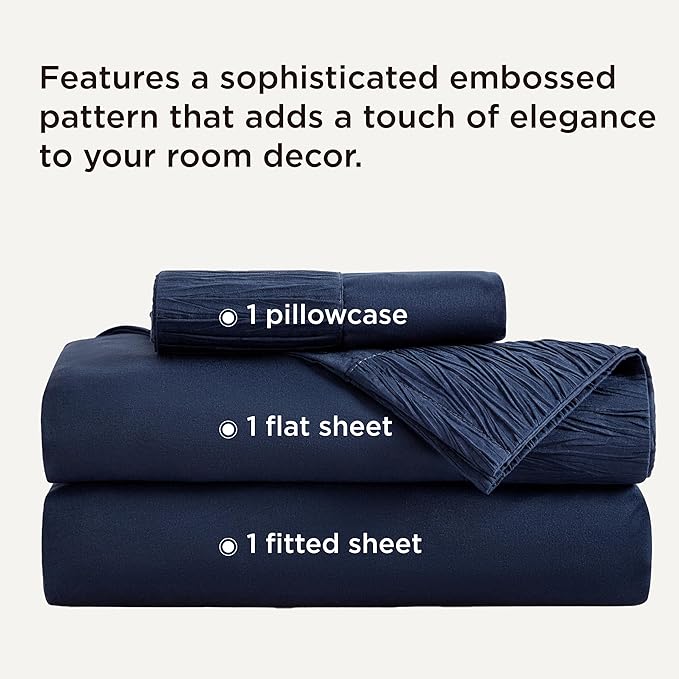 Bedsure Twin XL Sheet Sets Dorm Bedding - 3 Pieces Soft Extra Long Twin Sheets, Hotel Luxury, Easy Care Microfiber for Women, Men, Navy