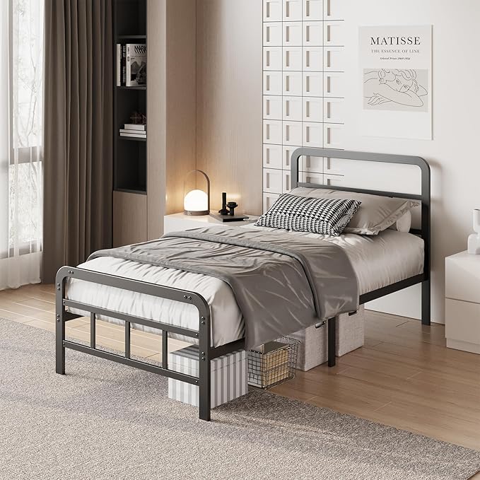 12 Inch Twin XL Bed Frames with Headboard and Footboard, No Box Spring Needed, Heavy Duty Metal Mattress Foundation, Noise Free, Easy Assembly, Black