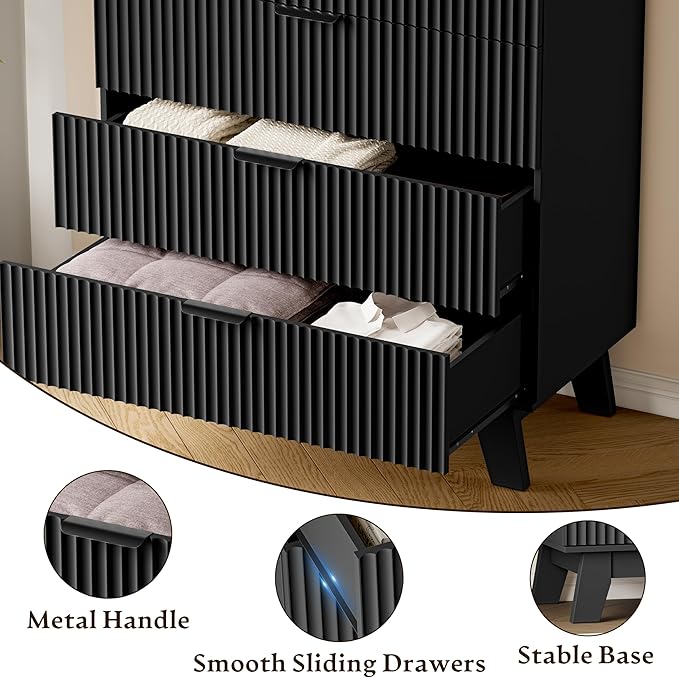 39" Tall Dresser for Bedroom, 4-Drawer Fluted Chest of Drawers, Modern Wood Highboy with Deep Storage, Metal Slides & Handles, Anti-Tip Kit, Vertical Clothes Organizer for Apartment, Nursery