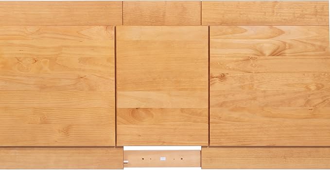 memomad Bali Slim Set: Storage Platform Bed with Drawers + Flat Panel Headboard (King Size, Oak Brown Wood)