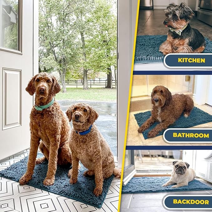 Muddy Mat® | Super Absorbent Door Mat Indoor, Microfiber Quick Dry Chenille Entryway Rug, Non-Slip Front Door Mat, Indoor Mats for Entryway, Machine Washable Pet Rug, Atlantic Blue XXXL 72"X48"