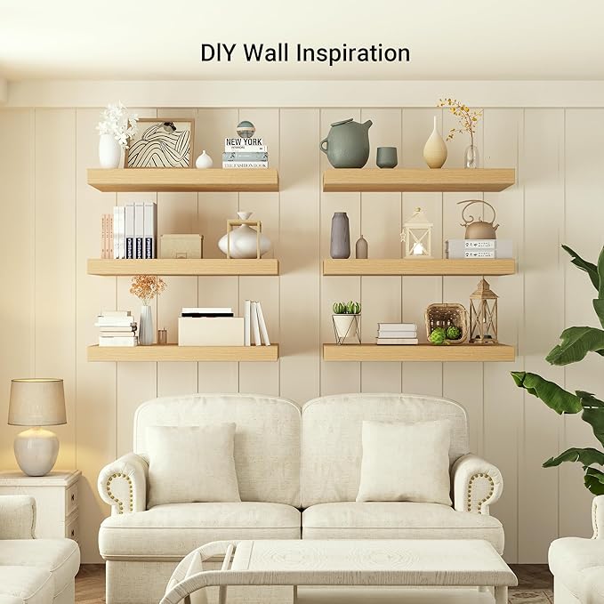 Heimlove 12 Inch Deep Floating Shelves, 55 x 12 inches Long Wall Shelf, Large Extra Display Shelf & Storage Shelf, Rustic Wood Wall Shelves for Fireplace Mantel, Set of 1(Oak)
