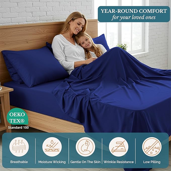 Casa Platino Twin Sheet Set, Pre-Washed Ultra Soft & Breathable Bed Sheets Twin Size, Brushed Microfiber Twin Sheets, Fade Resistant, Sheets Twin Size Bed Set with Deep Pockets - Navy