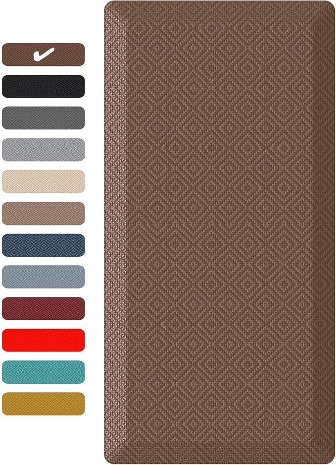 Ophanie Kitchen Mats for Floor, 3/4 Inch Thick Kitchen Rugs, 24'' x 70'' Anti Fatigue Standing Cushioned Mat, Waterproof,Comfort Ergonomic Mat for Office, Home, Sink, Brown Non-Slip Bottom