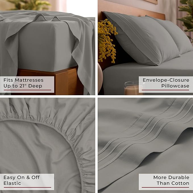 Mellanni California King Sheet Set - 6-Piece Iconic Collection Bedding, (Including 4 Pillowcases), 21-Inch Extra Deep Pocket, Easy Care, Ultra Soft, Cooling Sheets, Brushed Microfiber - Taupe
