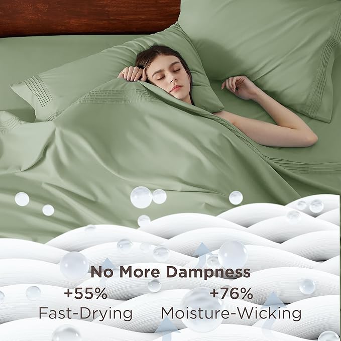 Bedsure Deep Pocket Queen Sheets Set - Fits Mattresses Up to 21 Inches Thick - 4 Piece GentleSoft Bed Sheets, Moisture Wicking, Soft & Cooling Bedsheet & Pillowcases, Easy & Secure Fit, Sage Green