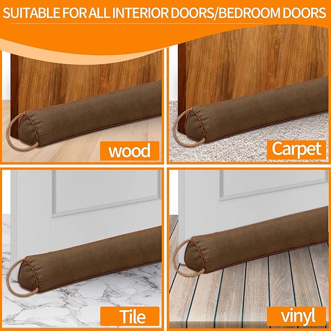 TORRAMI 32" Door Draft Stopper Under Bottom Insulation Noise Air Stopper 2.36LB,Sound Proof Draft Guard Seal for Doors and Windows - Triangle Coffee
