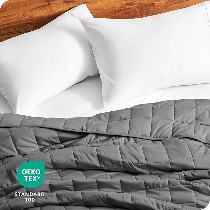 Bare Home Weighted Blanket Twin or Full Size 10lb (40" x 60") - All-Natural 100% Cotton - Premium Heavy Blanket Nontoxic Glass Beads (Grey, 40"x60")