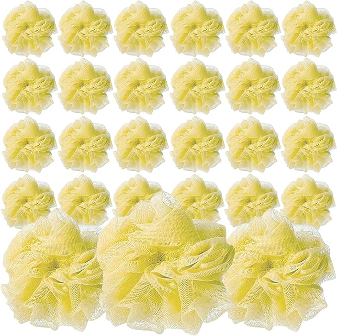 24 Yellow Bath or Shower Sponge Loofahs Pouf Mesh Wholesale Bulk Lot