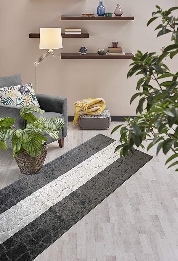 Custom Length Hallway Runner Rug,Slip Resistant,Puzzle Anthracite, 26 Inch X 6 feet, Sold and Priced Per Foot