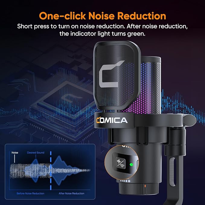 COMICA EJoy Uni Pro Wireless Gaming USB Microphone, Noise Cancellation RGB Condenser Mic with Mute, Gain, Monitoring, Pop Filter&Shock Mount for Recording, Streaming, Podcast, PS5, PS4, PC, YouTube