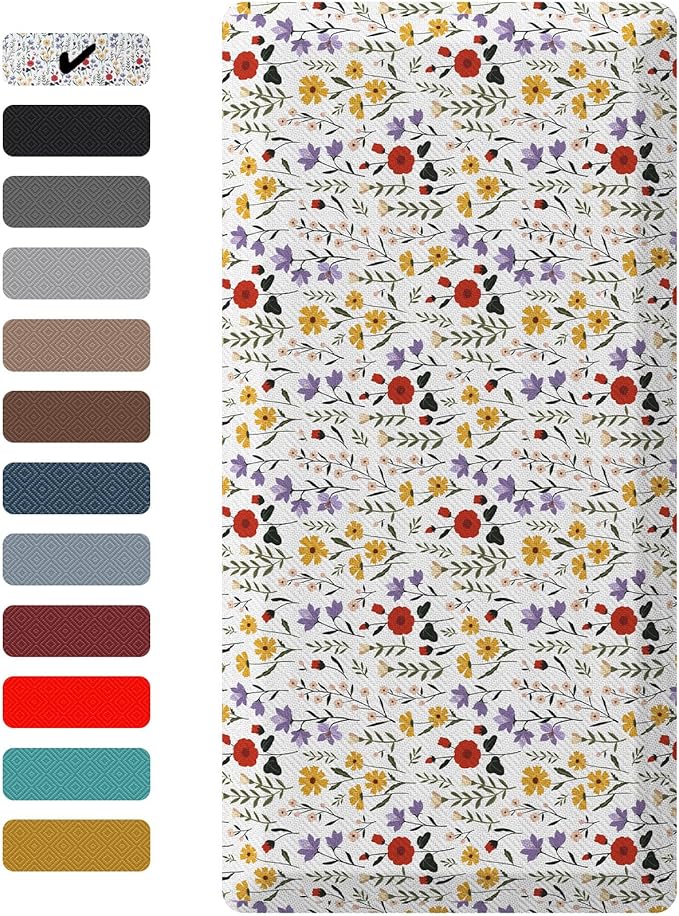 Ophanie Kitchen Mats for Floor, 3/4 inch Thick, 20x48 Anti Fatigue Cushioned Mat, Kitchen Rugs, Waterproof, Comfort Ergonomic Standing Mat for Office, Home, Sink, White Flower Non-Slip Ridged Bottom