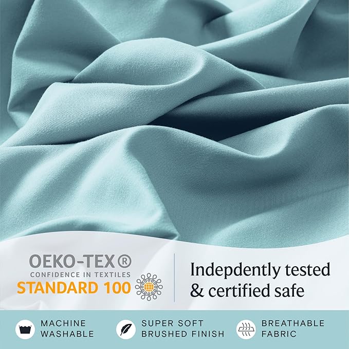 LuxClub 4 PC California King Sheet Set, Deep Pockets Wrinkle Free Cooling Bed Sheets Hotel Bedding for Women, Men, Includes 1 Fitted Sheet, 1 Flat Sheet and 2 Pillowcases-Aqua