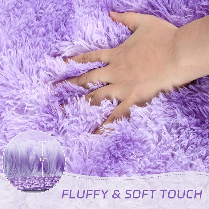 duduta Purple Plush Runner Rugs for Bedroom 2x6 ft, Tie Dye Fluffy Shag Rug for Dorm Nursery Bedside, Machine Washable Non Slip