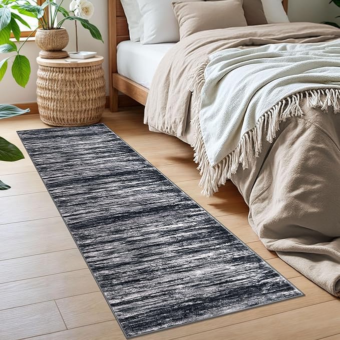 2x6 Modern Abstract Runner Rug for Hallways, Black Super Soft Hallway Decor Kitchen Rugs with Non-Slip, Non-Shedding Washable Rug for Entryway Bedroom Indoor