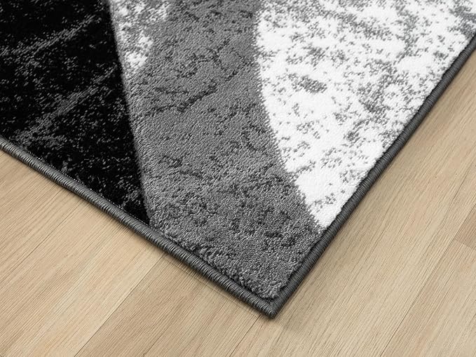 Modern Abstract Area Rug Hand Carved Contemporary Geometric Swirls Vibrant Colors Carpet for Living Room Bedroom Design PR1002 (Grey, 5' x 7')