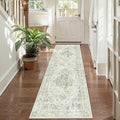 2x6 Hallway Washable Runner Rug Vintage Non-Slip Soft Kitchen Mat Boho Medallion Distressed Farmhouse Carpet Floral Low Pile Indoor Throw Rug for Entryway Bathroom Living Room Bedroom, Green