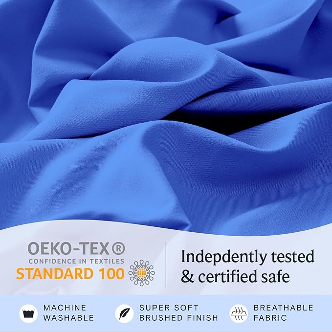 LuxClub 4 PC Sheet Set Bed Sheets Deep Pockets 16" Eco Friendly Wrinkle Free Cooling Machine Washable Hotel Bedding Silky Soft - Marine Blue King