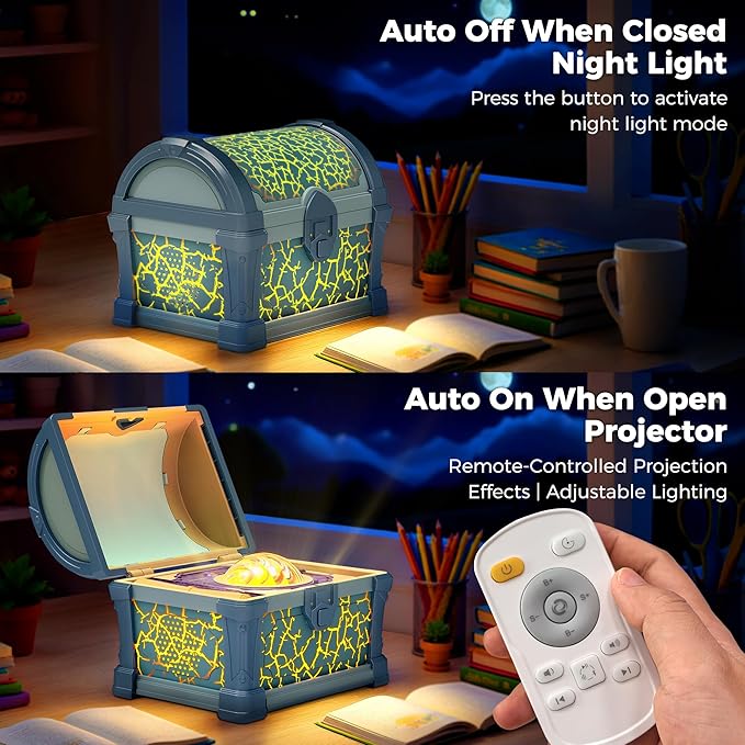 Briignite Galaxy Projector, 7 Colors Treasure Chest Night Light Aurora Lights Projector with 8 Effects & Remote, Dimmable Galaxy Light Ambient Lighting for Bedroom, Gifts for Kids Teen Women (Blue)