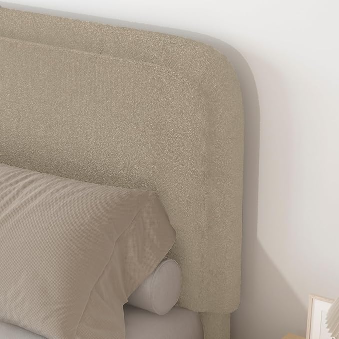 BarnFurin Queen Bed Frame with Headboard, Boucle Upholstered Platform Bed Frame, Luxurious Soft Rounded Corners, No Box Spring Required, Easy Assembly, Beige