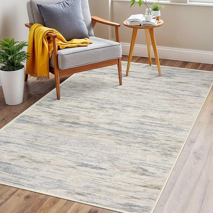 3x5 Modern Abstract Area Rug for Entryway, Gray Beige Neutral Multi Super Soft Washable Rug with Non-Slip, Low-Pile Door Mat Indoor for Living Room Bedroom, Carpet with Non-Shedding