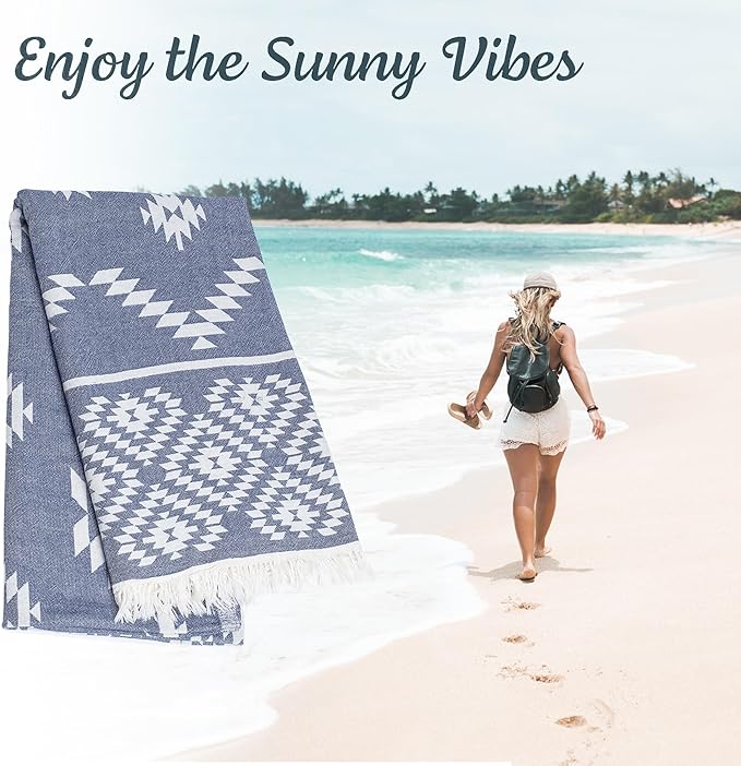 Premium Turkish Beach Towel – 100% Cotton, Quick Dry, Sand Free, Oversized Pool Towels 35”x 67” – Ideal for Travel, Pool, and Beach – Dark Blue