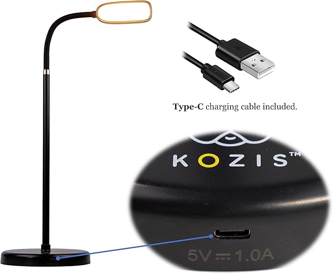 KOZIS Cordless Rechargeable Type-C FlexLamp | 2-in-1 Desk Floor Customizable | 3 Colors Adjustable Gooseneck | Stepless Dimming | Lamp for Piano Craft Bedroom Office Study Reading Camping