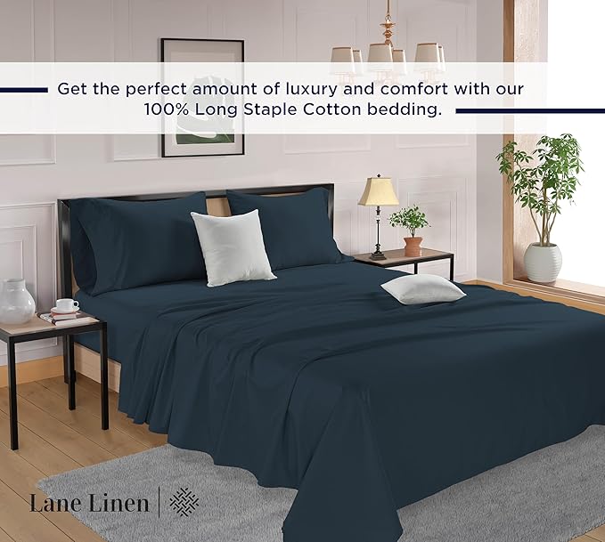 LANE LINEN Full Size Bed Sheets Set - 600 Thread Count Full Sheet Set - 100% Cotton Sheets Full Size Bed Set, Soft Cotton Bed Sheet Set, Sateen Weave Hotel Sheets, Luxury Full Sheet Set - Estate Blue