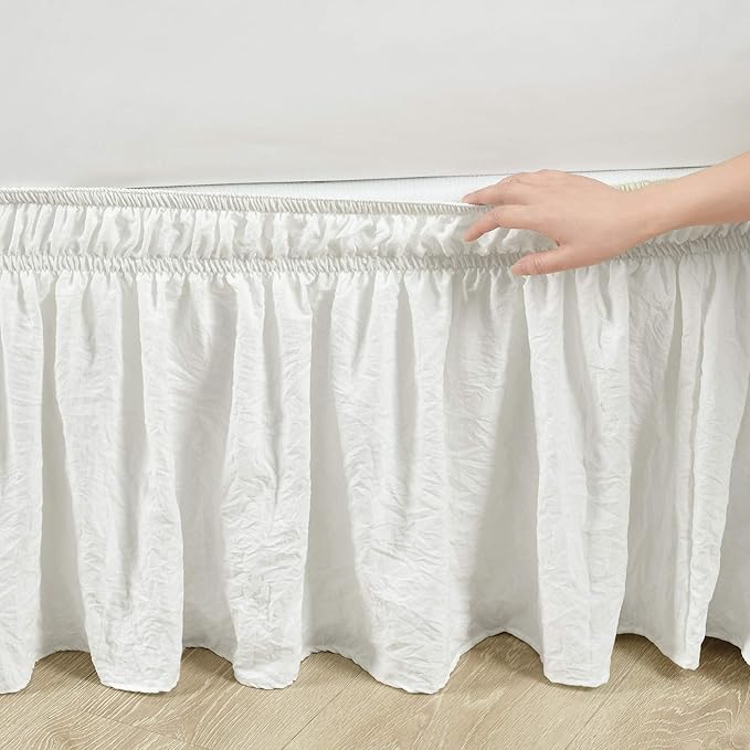Lush Decor Ruched Ruffle Elastic Easy Wrap Around Bed Skirt Single Twin/Twin XL/Full Off White - Twin Bed Skirt - Dust Ruffle - Cream Bedskirts