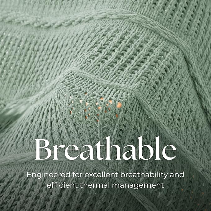 Boho Knitted Chenille Blanket with Tassels - Lightweight & Soft All-Season Throw - 3D Classic Pattern for Living Room Bedroom Couch, Sage Green, King 90"x108"