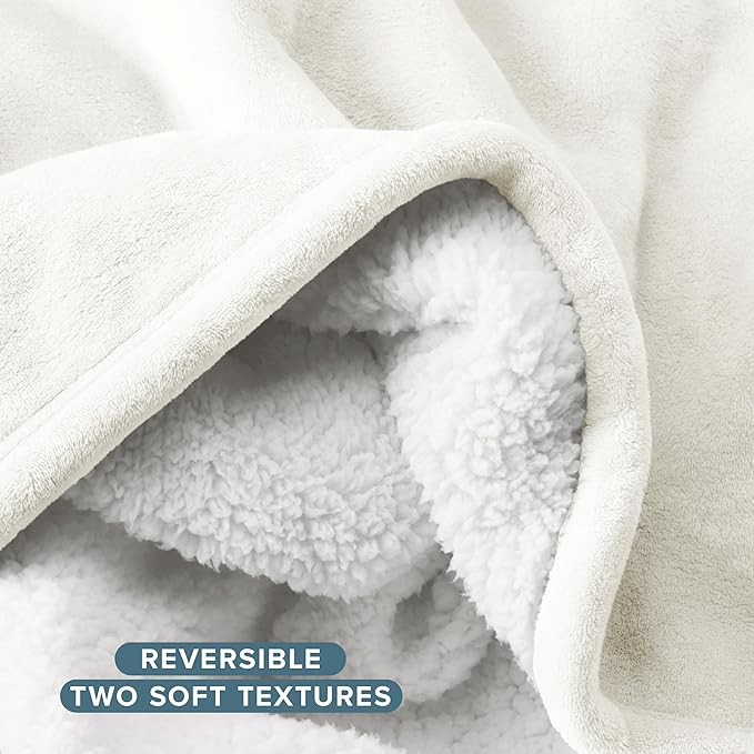 Bare Home Sherpa Fleece Blanket - King Size - Blanket for Bed, Sofa, and Couch - Warm & Lightweight - Fluffy & Soft - Reversible (King, Cream)
