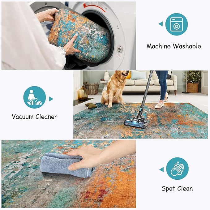 Lahome Modern Abstract Area Rug 6x9 Rugs for Living Room, Washable Accent Bedroom Rug Low Pile Non Slip, Colorful Soft Indoor Contemporary Carpet for Dining Room Table Apartment