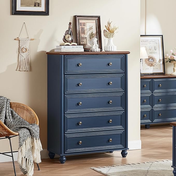 Farmhouse Dressers & Night Stand Set of 4, Wood 54" Wide Dresser & 45" Tall Chest of Drawers, 18" with Charging Station Nightstand Set of 2, Bedroom Furniture Dresser Set for Home Living Room Hallway