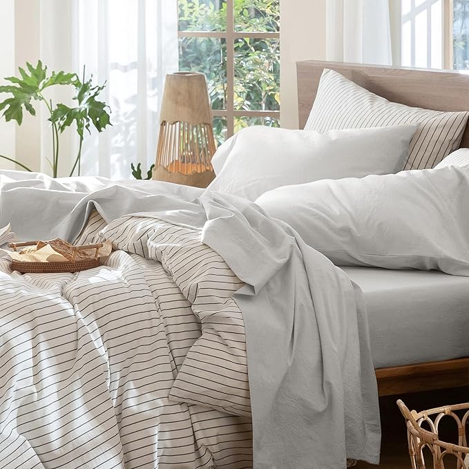 MooMee Bedding Sheet Set 100% Washed Cotton Linen Like Textured Breathable Durable Soft Comfy (Solid Light Tan, California King)