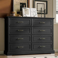 Farmhouse 8 Drawers Dresser for Bedroom, 48" Wide Modern Chest of Drawers with Deep Drawers & Bar Handles, Wood Dresser TV Stand, Wooden Rustic Closet Storage Organizer for Living Room, Hallway, Black