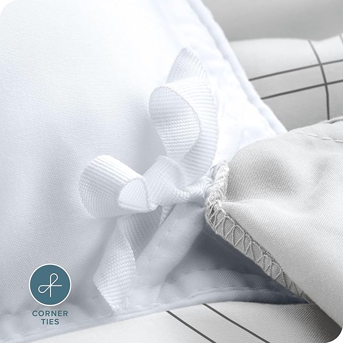 Bare Home Bedding Duvet Cover Extra Long Size - Premium 1800 Super Soft Collection - Lightweight, Cooling - Soft Textured (Twin/Twin XL, Modern Plaid - White/Grey)