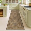 Non Slip 2x7 Gold Brown Kitchen Runner - Washable Long Runner Rugs for Bathroom, Hallway, Indoor Floor Mat, Bedroom Bedside - Brown Earthy Vintage Floral Décor
