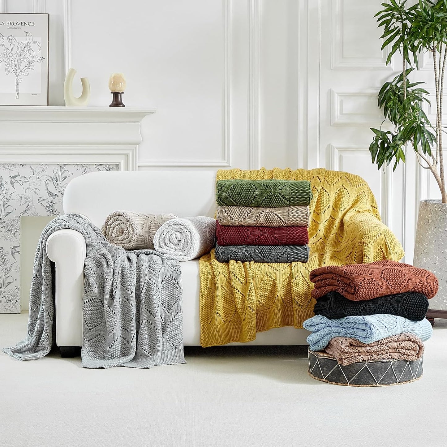 Longhui bedding Chunky Cotton Knit Throw Blanket for Couch, Sofa, Bed, or Chair, Decorative Breathable Fall Cable Knit Blanket 60 x 80 Inches, Large Medium Weight Beige