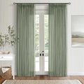 Green Linen Curtains 108 Inches Long 2 Panels Set for Living Room Farmhouse Boho Linen Textured Pinch Pleated Memory Shape Light Filtering Ceiling Semi Sheer Window Curtain Hook Rings Sage Green