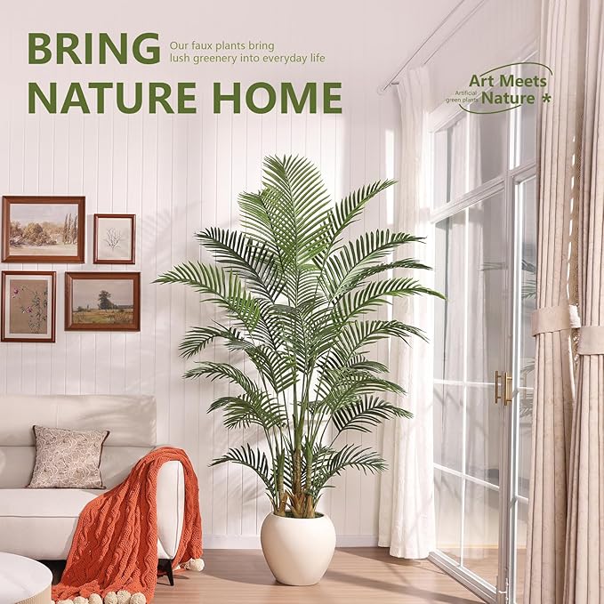 Artificial Palm Tree Plant - 7FT Tall Fake Tree with Realistic Look & UV Protection - Large Indoor Outdoor Faux Floor Plant for Home Office Decor