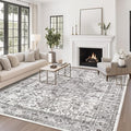 zesthome 8x10 Area Rugs for Living Room,Non-Slip Backing Washable Rugs,Vintage Large Area Rug，Stain Resistant Home Decor Rug (Grey/White,8'x10')