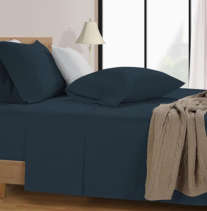 LANE LINEN 100% Cotton Sheets King Size – 600 Thread Count King Size Bed Sheets, Hotel Luxury Soft Silky Sateen Weave, Durable for Year Round Use, Fully Elasticized 15" Deep Pocket – Estate Blue