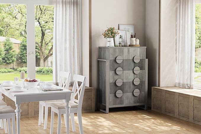 LGHM Fluted Dresser for Bedroom with 6 Drawers, Modern 6 Drawers Dressers with Semicylinder Fluted, Solid Chest of Drawers, 44.5" Tall Dresser with Stable Steel Frame, Metal Handles, Gray
