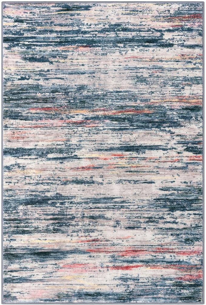 5x7 Modern Area Rug for Bedroom, Teal Blue Peach Gray Multi Large Teal Blue Peach Gray Multi Super Soft Rug with Non-Slip, Non-Shedding Rugs for Living Room, Indoor Door Mat for Home Décor