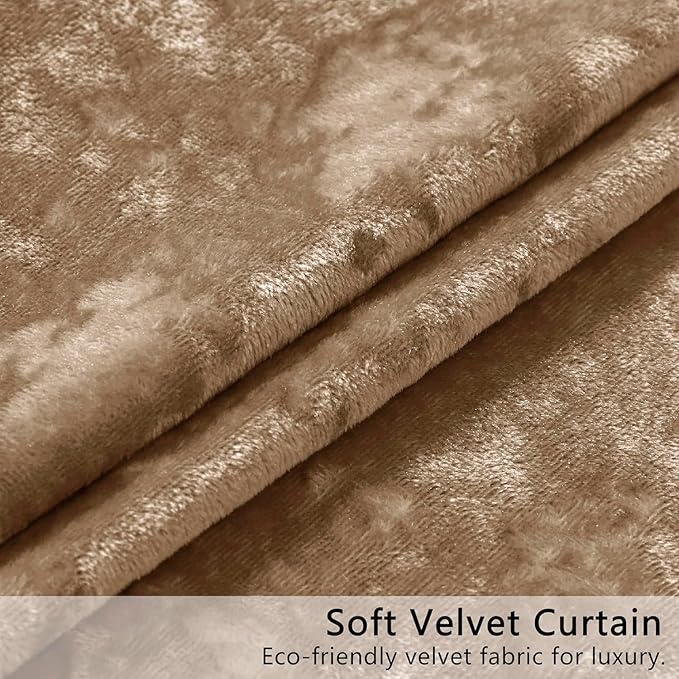 SMILETIME Amber Beige Crushed Velvet Curtains 52x84 inch Luxurious Thermal Insulated Soundproof Drapes for Living Room Bedroom Office Soft and Durable Light-Filtering Window Treatments, 2 Panels