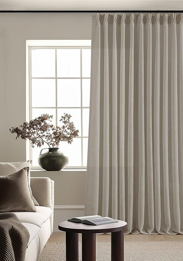 Burlywood Taupe 84 Inches Long 70 Inch Wide Curtains for Living Room Light Filtering Semi Sheer Modern Farmhouse Pleated Curtain Back Tab for Patio Sliding Door Dining Room Large Window 1 Panel 70x84