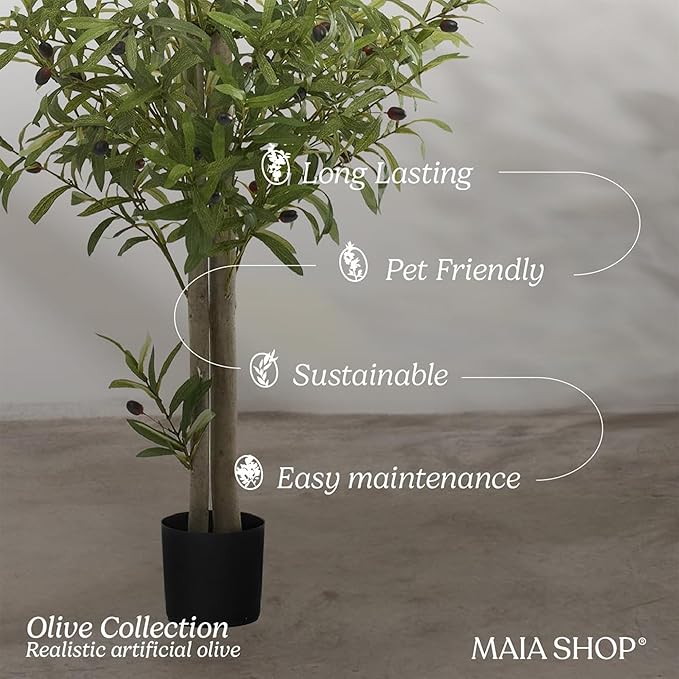 Maia Shop 71in Artificial Olive Tree Plant for House, Apartment or Office – Realistic Fake Indoor Plants for Living Room, Kitchen, Bedroom, Entryway or Bathroom – Faux Greenery for Home Décor